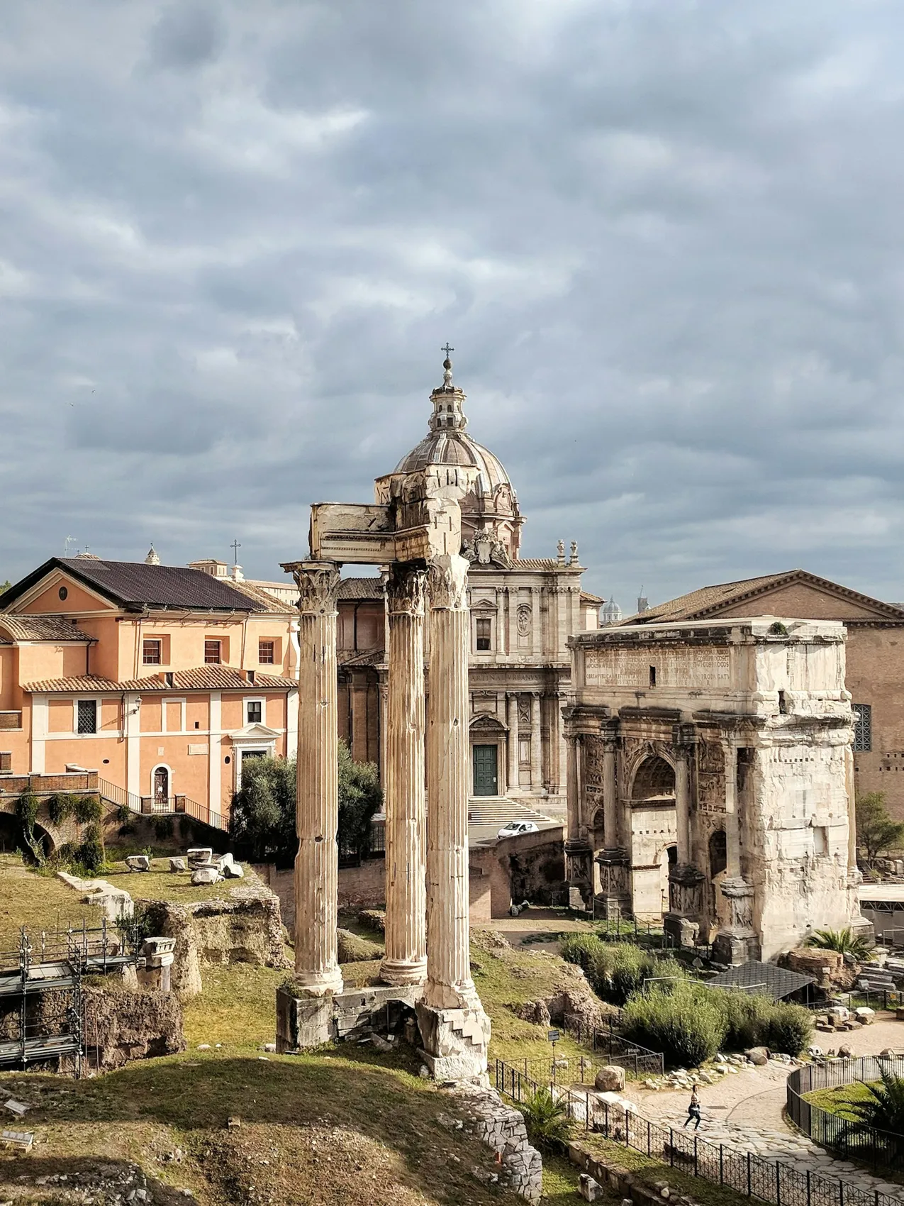 The Roman Forum beneath passing clouds