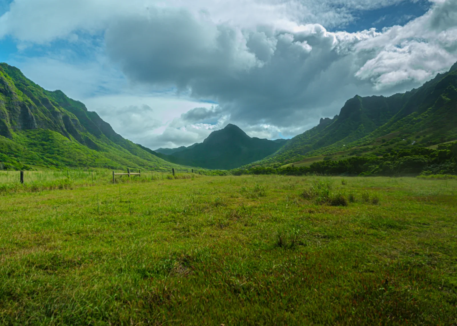 Late light across a grassy Kualoa valley