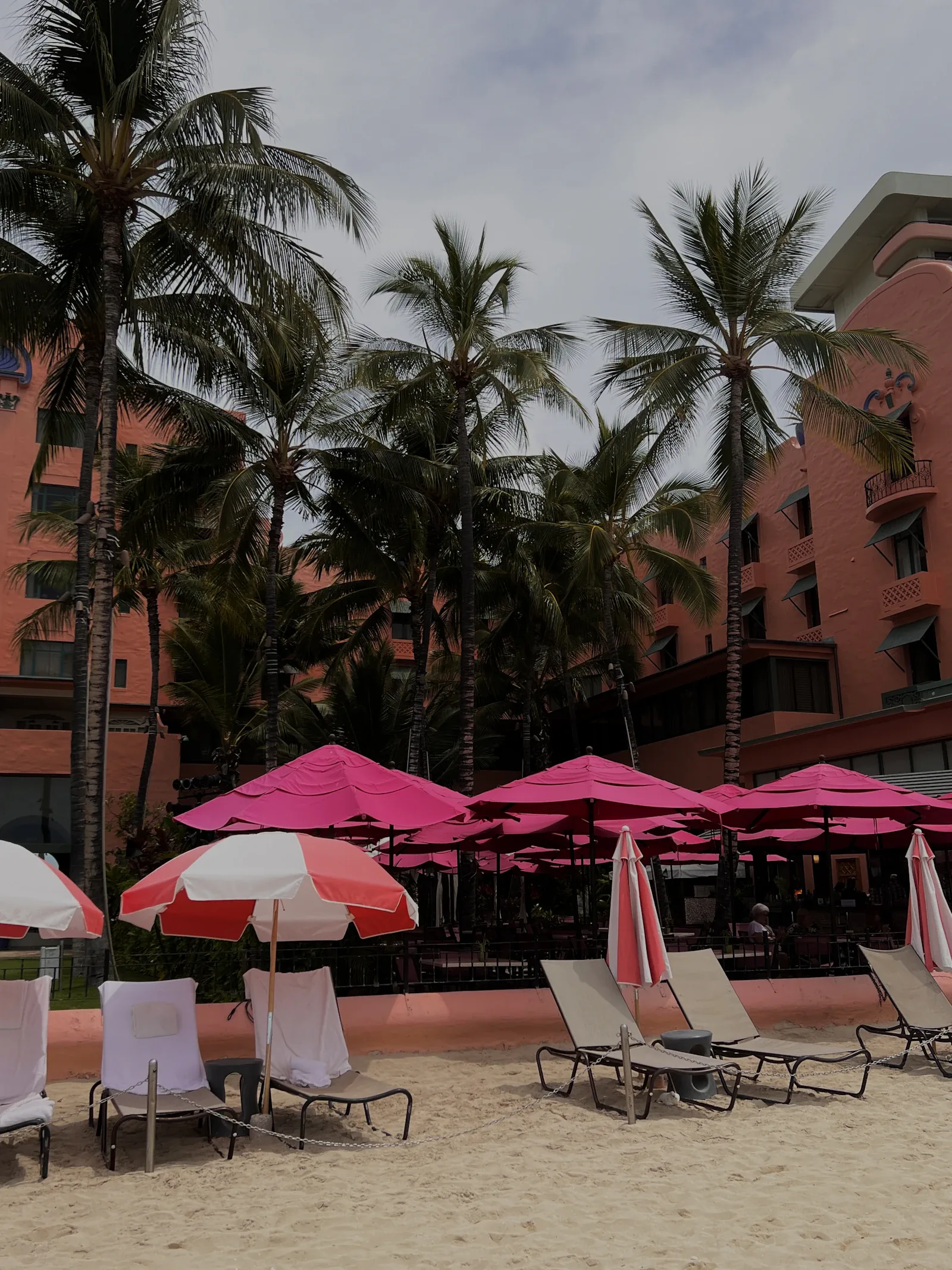 Chairs and umbrellas along Waikiki Beach