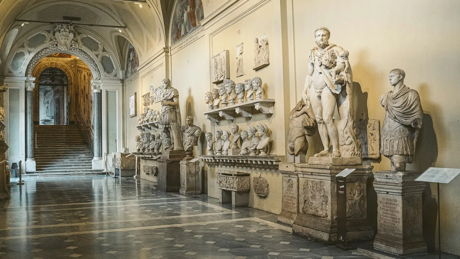 Classical sculptures along the gallery walls