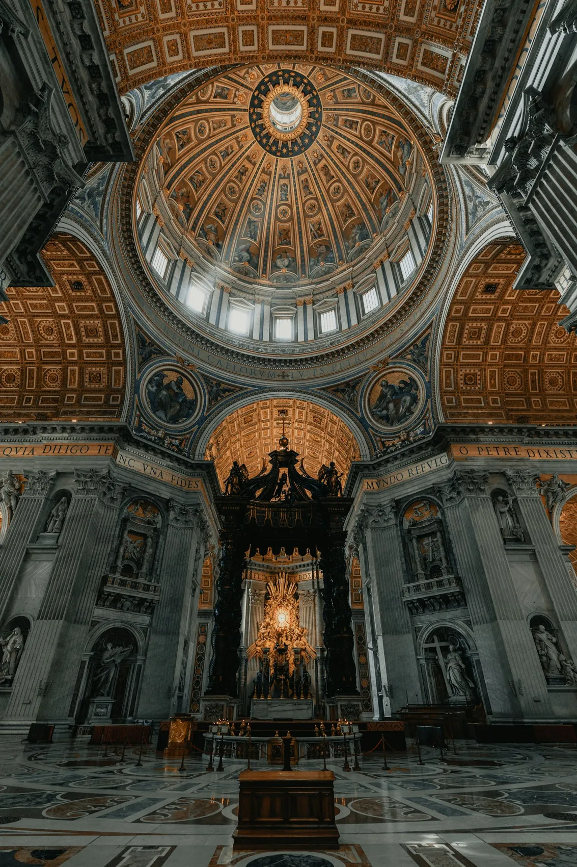 Looking up inside the basilica dome